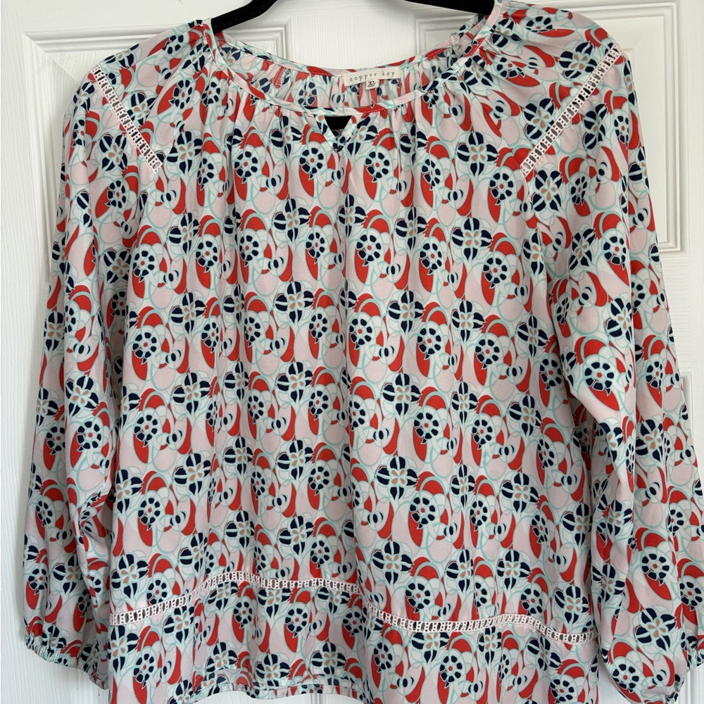 Copper Key Women's Blouse - Red, Black, and White Pattern - Picture 4 of 9